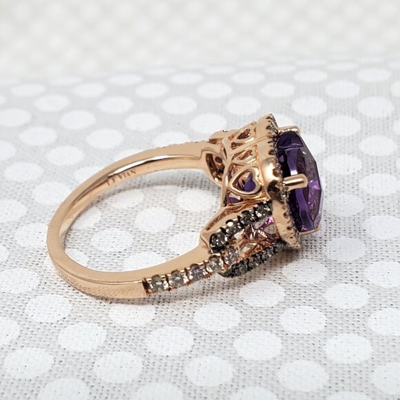 Le Vian 14K Strawberry Gold Ring 2ct Grape Amethyst 1/3ct Nude & 1/8ct Chocolate - Picture 8 of 15